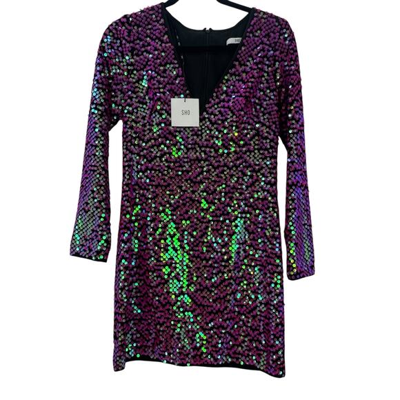 SHO by Tadashi Shoji Long Sleeve Paillette Body-Con Cocktail Dress Size S NWT - Picture 5 of 10